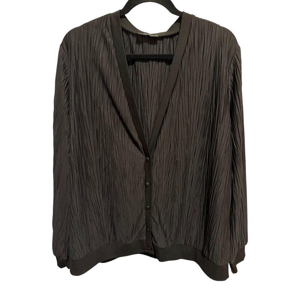 BEAT Women's Black Pleated Look Long Sleeve Button Up Cardigan Plus Size 4X